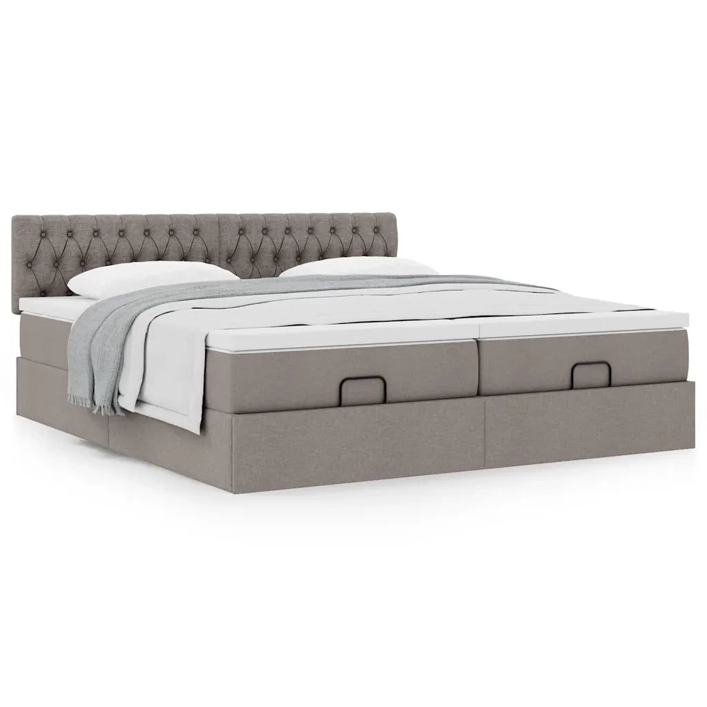 Struttura Letto Pouf con Materassi Tortora 200x200 cm Tessuto