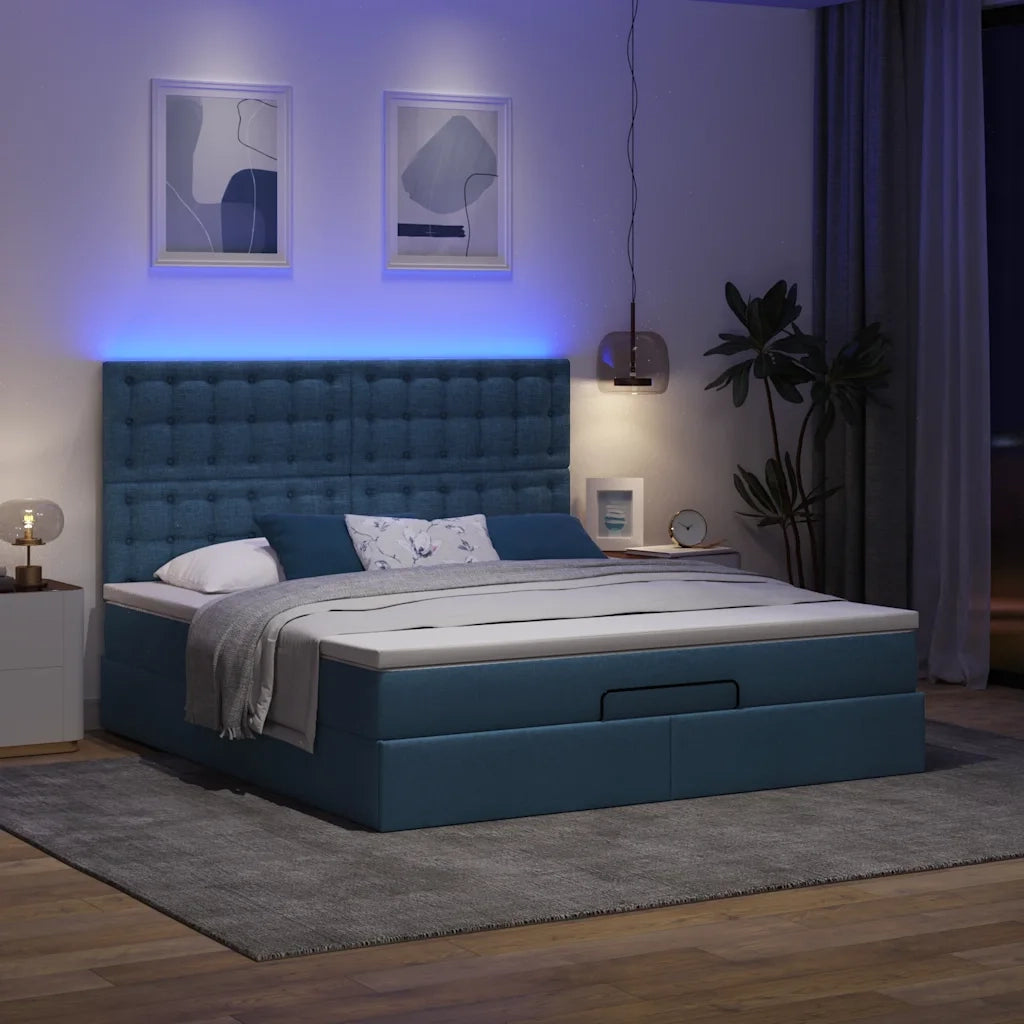 Struttura Letto Pouf con Materasso Blu 180x200cm in Tessuto 3314196
