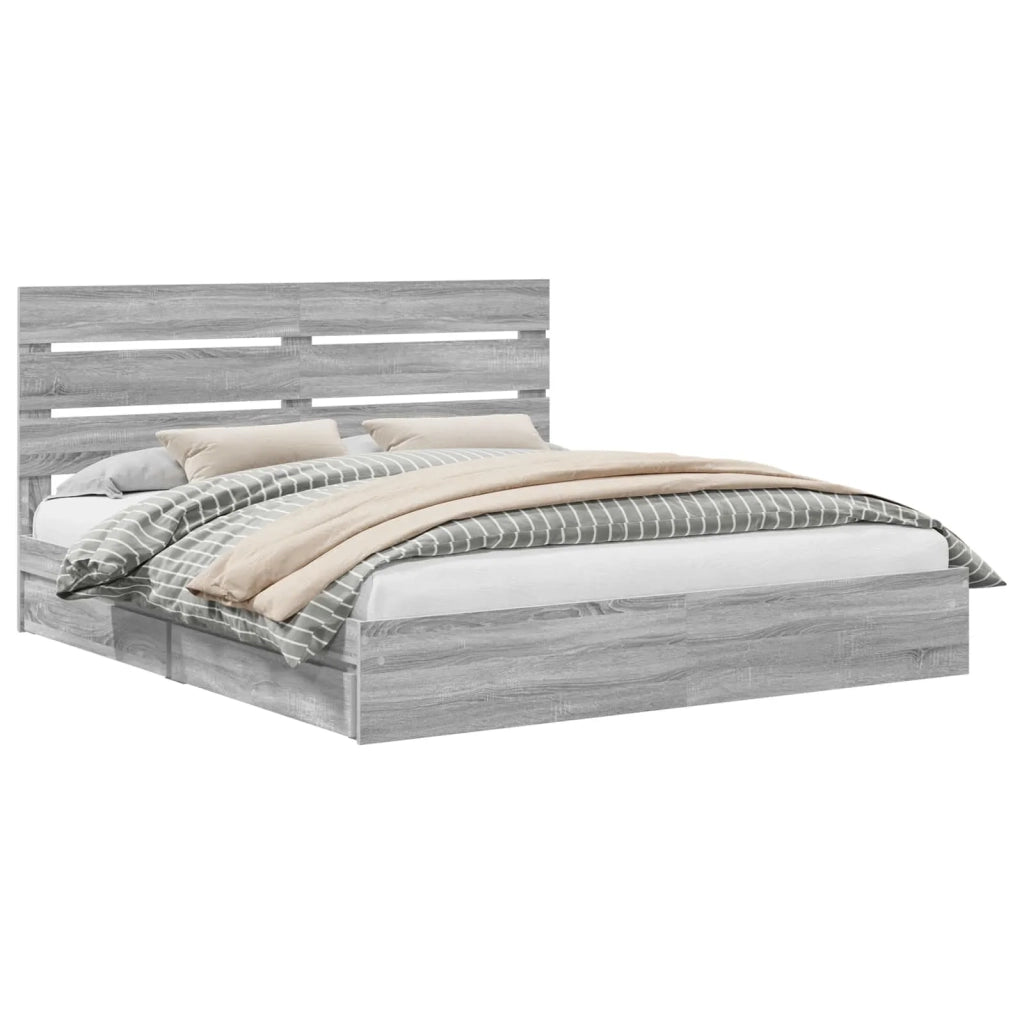Letto con Contenitore con testiera Grigio Sonoma 200 x 200 cm 3411877