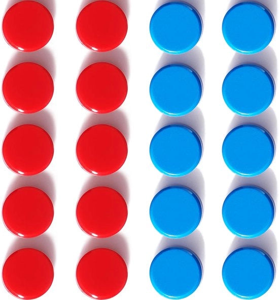 Magnetici per lavagne, 20 pezzi forti, mini-magneti colorati per frigoriferi per lavagne, pareti magnetiche (rosso + blu)