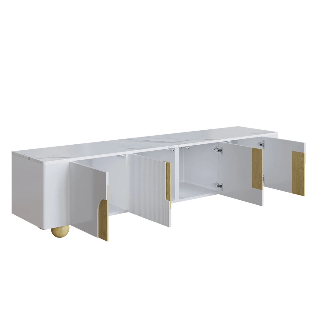 Mobile TV 180 cm con 4 ante in MDF e truciolare, bianco e color legno