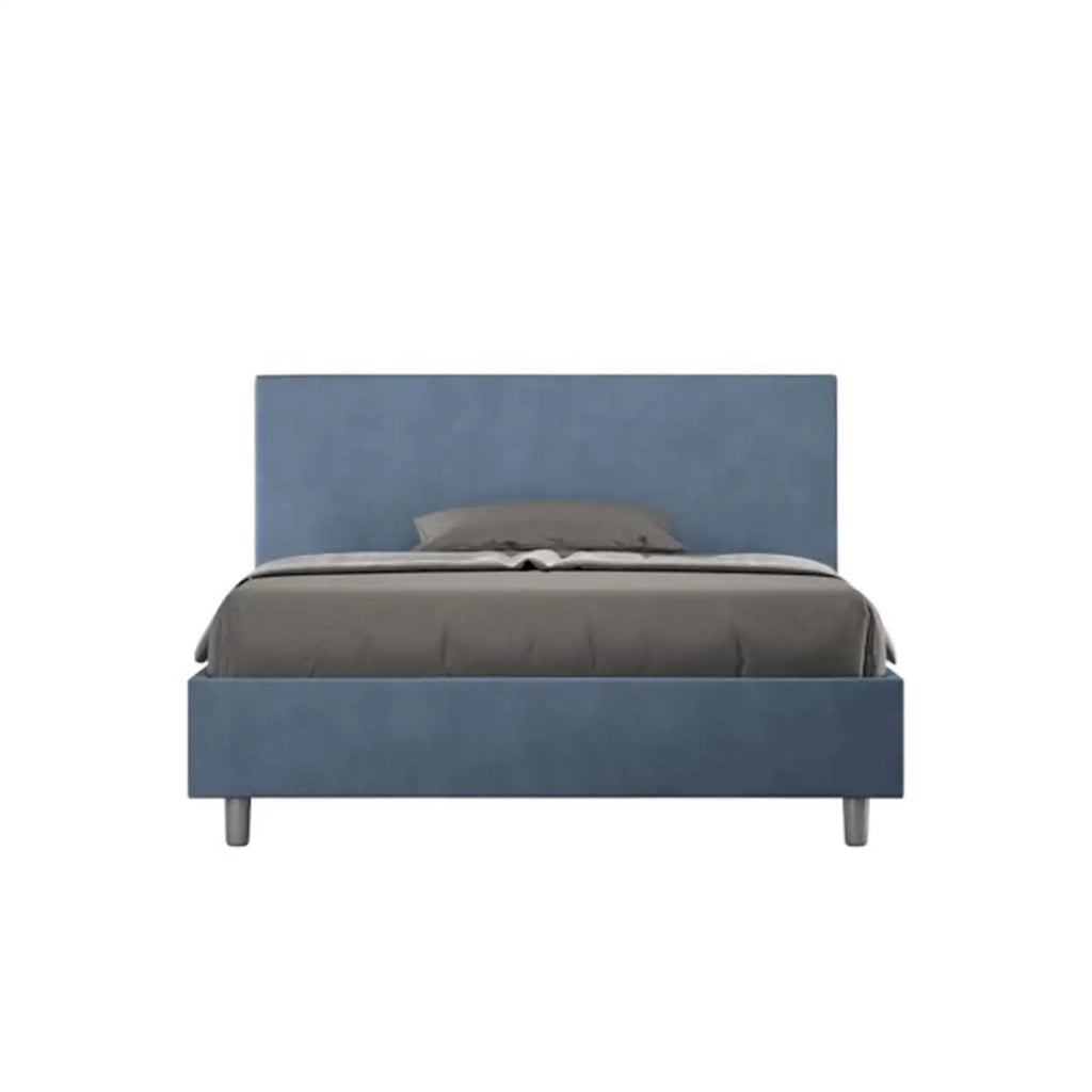 Letto matrimoniale francese senza rete imbottito 140x210 microfibra blu Adele