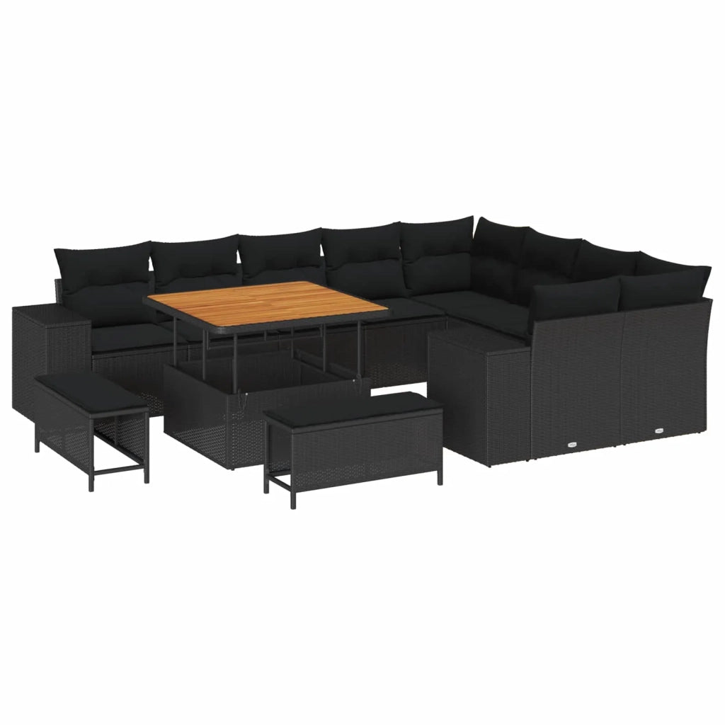 Set Divano da Giardino con cuscino 12 pcs Nero polyrattan