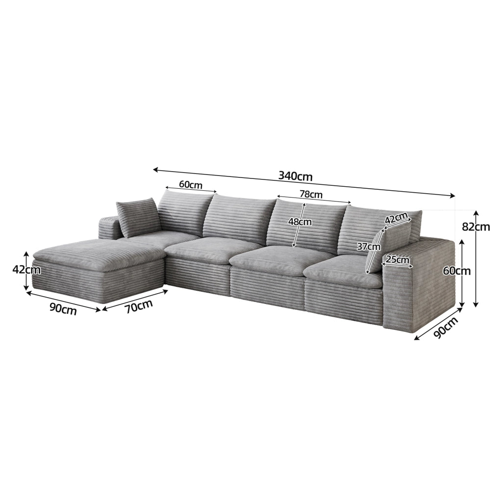 Divano Cloud 340 cm in Tessuto a Coste ¨C MINIMAL ¨C Grigio Scuro, Imbottito, Senza Montaggio
