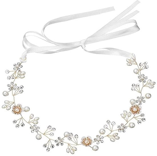 Cintura per Capelli per Matrimonio - Pizzo d'Oro - Accessorio per Capelli per Matrimonio - Manuale - Flessibile - 37 cm - Fiori Bellissimi - Cintura per Capelli
