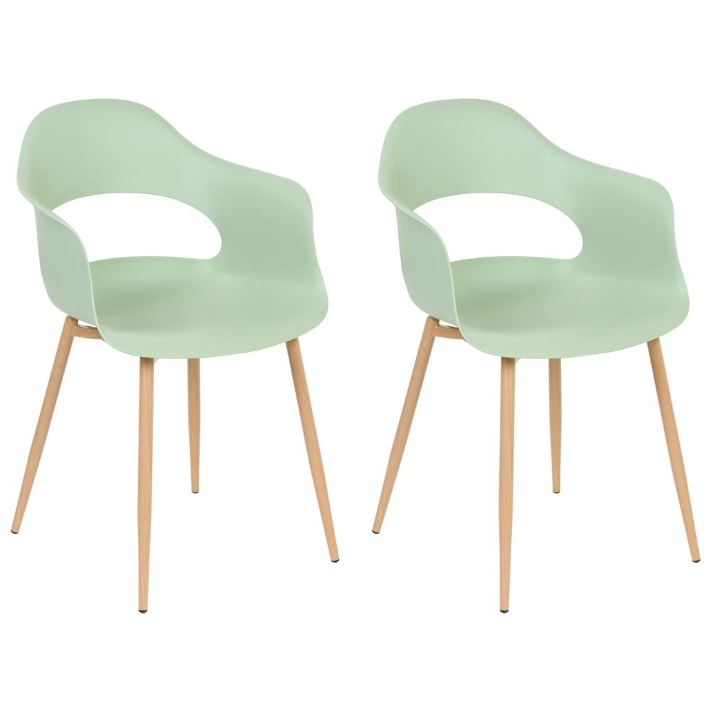 Set di 2 sedie da pranzo in materiale sintetico verde chiaro gambe eleganti decorative stile contemporaneo