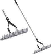 Racchetto di vimini Strumenti per paesaggio 35cm Cultivatore da giardino in acciaio inossidabile con manico di acciaio inossidabile Strumento per ammorbidire il terreno per la pulizia dell'erba morta Livellatore per prato regolabile per giardino