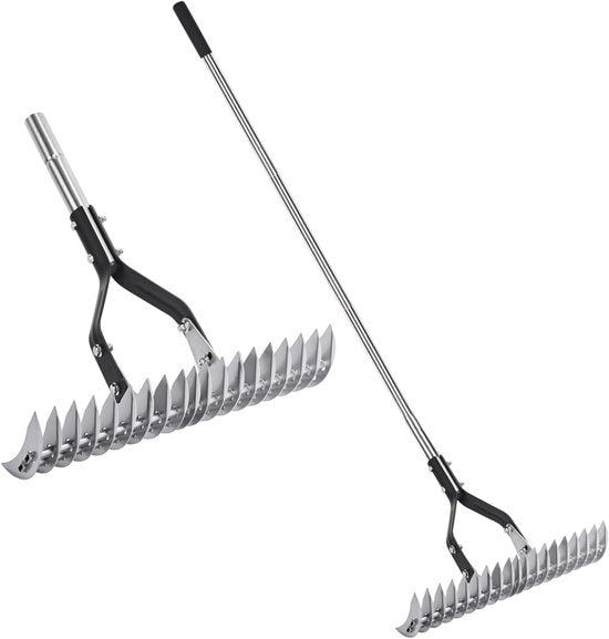Racchetto di vimini Strumenti per paesaggio 35cm Cultivatore da giardino in acciaio inossidabile con manico di acciaio inossidabile Strumento per ammorbidire il terreno per la pulizia dell'erba morta Livellatore per prato regolabile per giardino