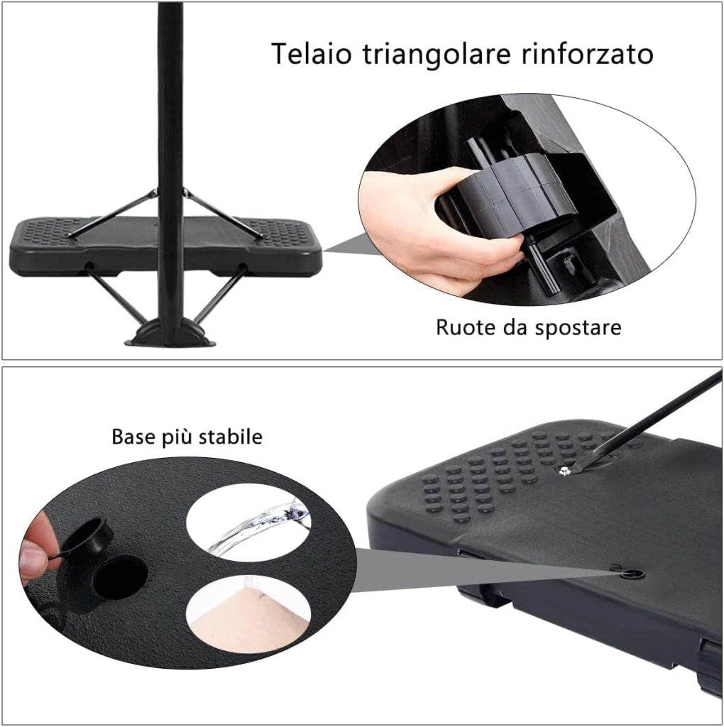 Canestro da Basket Regolabile in Altezza da 200 a 305 cm, Canestro da Basket da Esterno ed Interno Portatile con Base Riempibile e Ruote