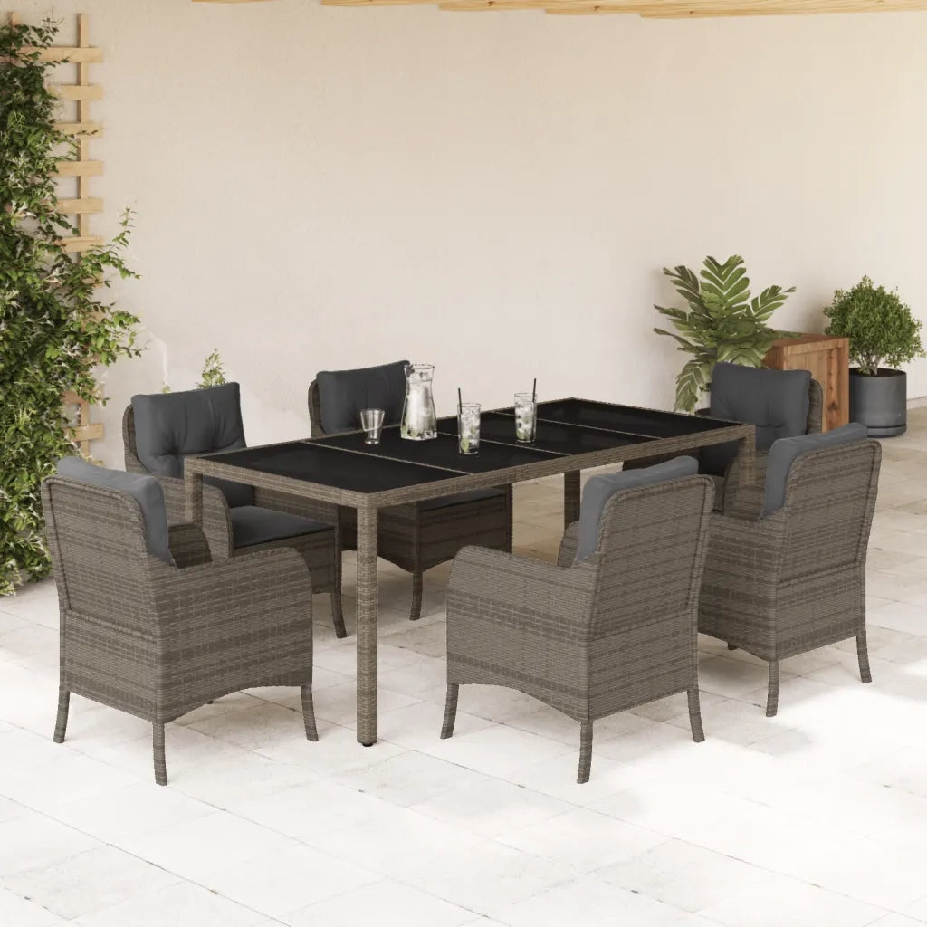 Set da Pranzo da Giardino 7 pz con Cuscini in Polyrattan Grigio 3211858