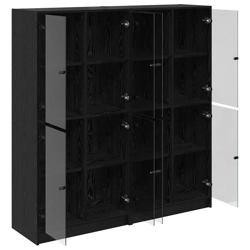 Credenza 2 pz-Set di 2 Buffet-Armadio da cucina Rovere Nero 136 x 37 x 142 cm Legno multistrato