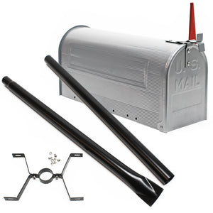 Cassetta postale americana con palo di supporto, in acciaio zincato, grigio, montaggio a terra