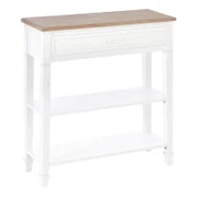 Tavolo Consolle Bianco e Color Legno con Cassetto e 2 Ripiani, Tavolino Salvaspazio in MDF, 75.6 x 27.5 x 80.5cm