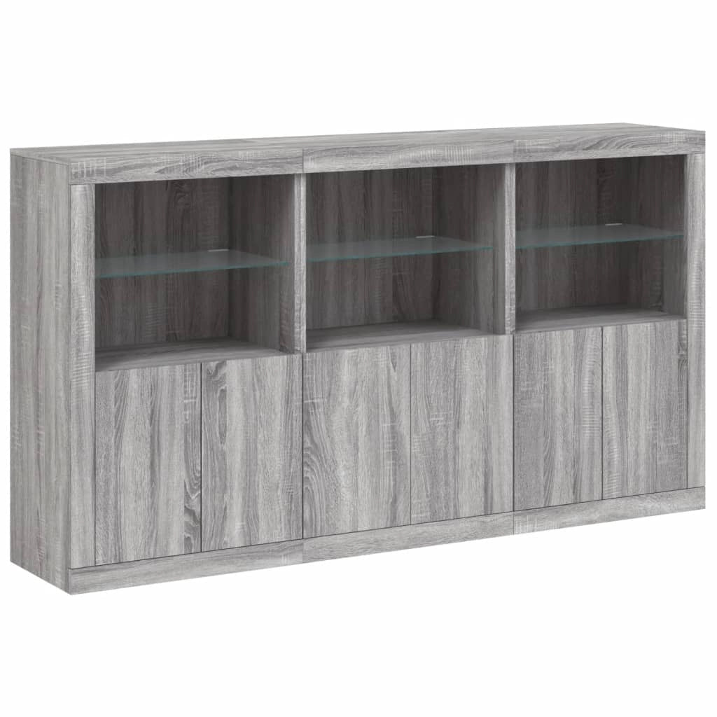 Buffet credenza cassettiera armadio mobile contenitore organizer per cucina soggiorno salotto con luci LED Sonoma 181,5 x 37 x 100 cm grigio 02_0030062