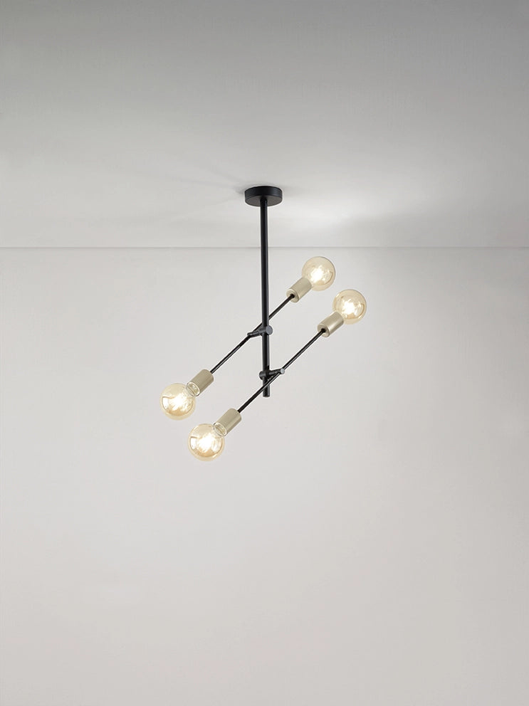 Sospensione in metallo nero opaco + ottone invecchiato Vector d.42cm 4 luci attacco E27