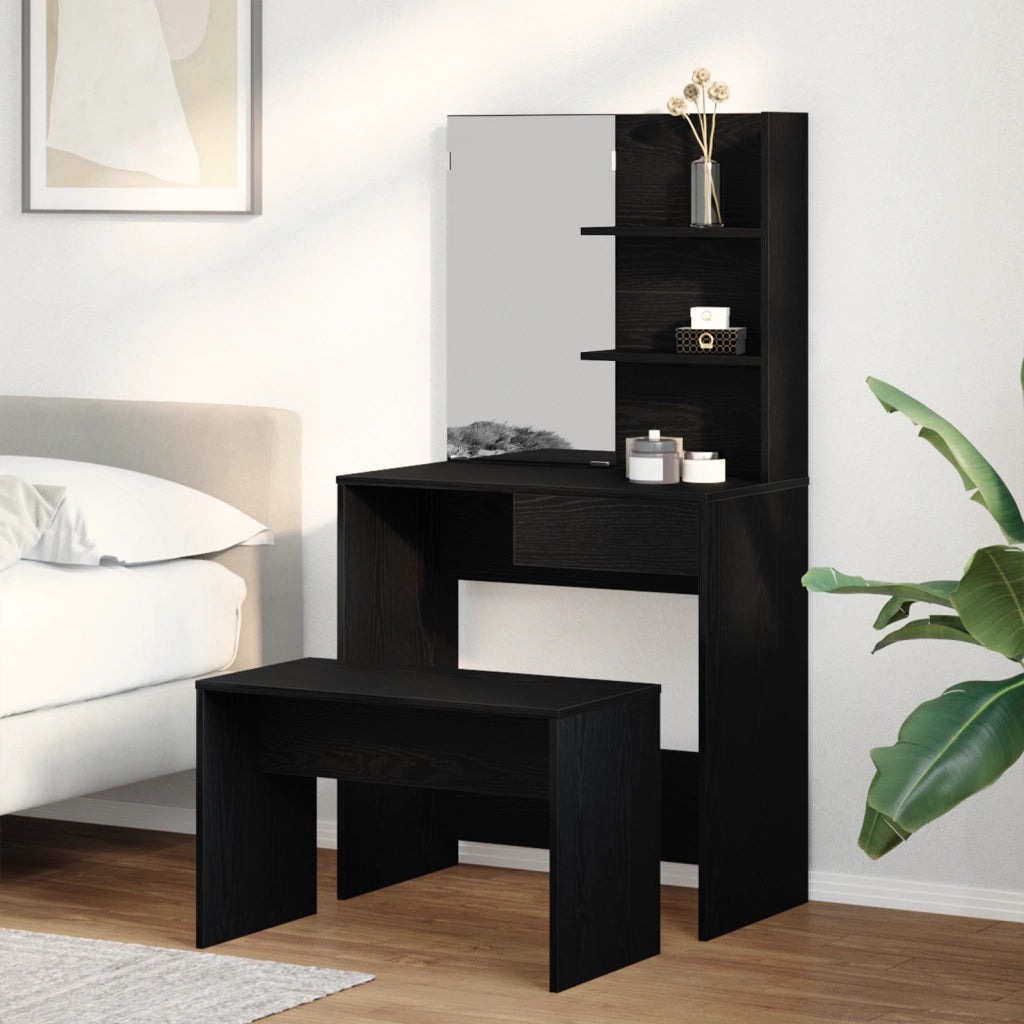 Set di Tavoli da Trucco  in Legno Ingegnerizzato Rovere Nero