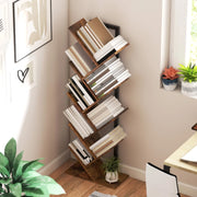 Libreria a forma di albero con 9 ripiani, struttura slim in legno, colore Rustic Brown