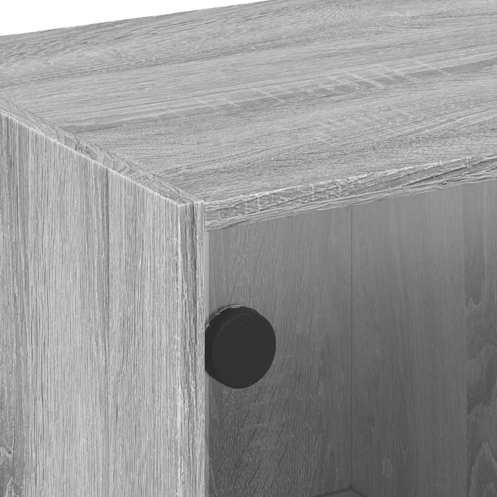 Tavolino da Salotto con Ante in Vetro-Tavolino da soggiorno Grigio Sonoma 68x50x42 cm