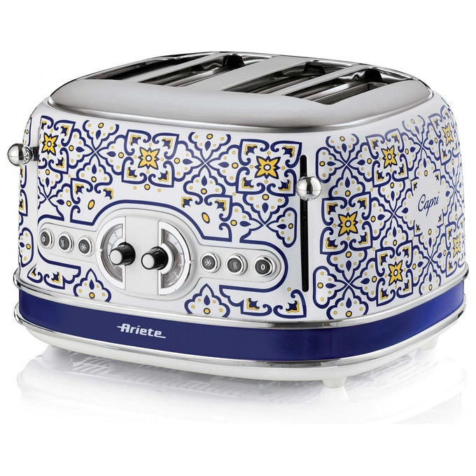 Ariete 00C01560CAR0 Capri Tostapane 4 Fette 6 Livelli di Doratura Espulsione Automatica Funzione Defrost Vassoio Raccogli Briciole Colore Bianco Azzurro