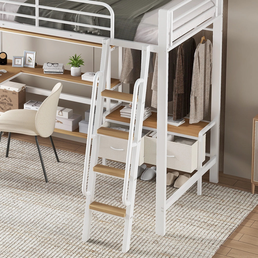 Letto a soppalco 90x200 cm con scrivania, box contenitive e scaffale