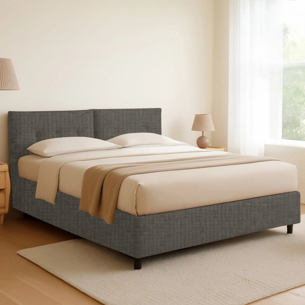 Derby, Letto Matrimoniale Sfoderabile Made in Italy, Grigio Tortora