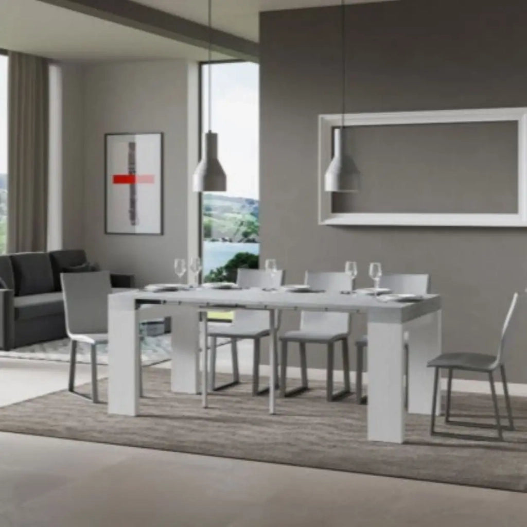 Consolle allungabile 90x40/196 cm Roxell Mix Small piano cemento - struttura bianco frassino