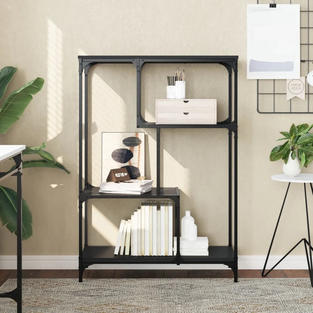 Libreria Nera 81x36x115 cm in Legno Multistrato e Acciaiocod mxl 83359