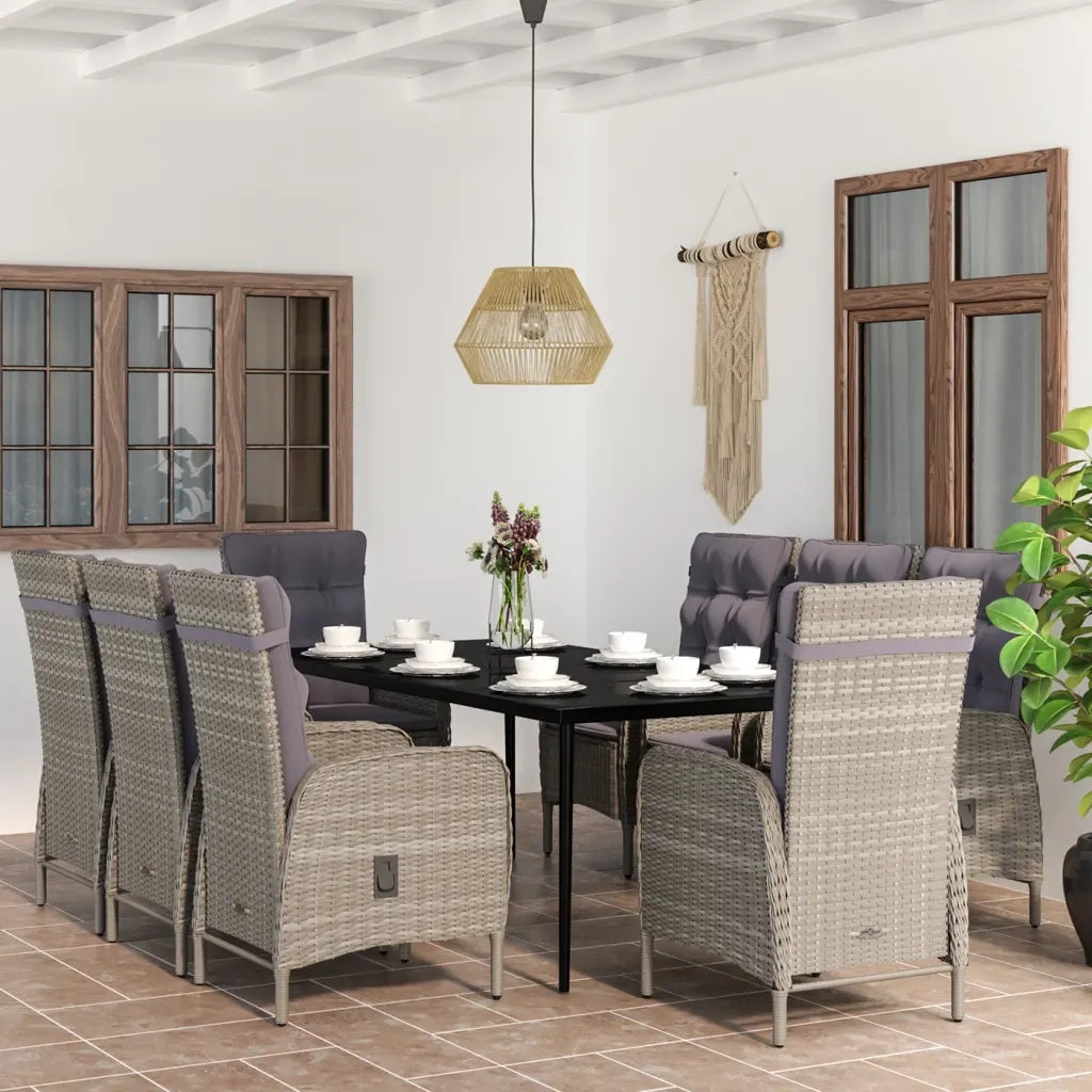 Set da Pranzo per Giardino 9 pz con Cuscini Grigio e Nero cod mxl 43763