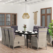 Set da Pranzo per Giardino 9 pz con Cuscini Grigio e Nero cod mxl 43763