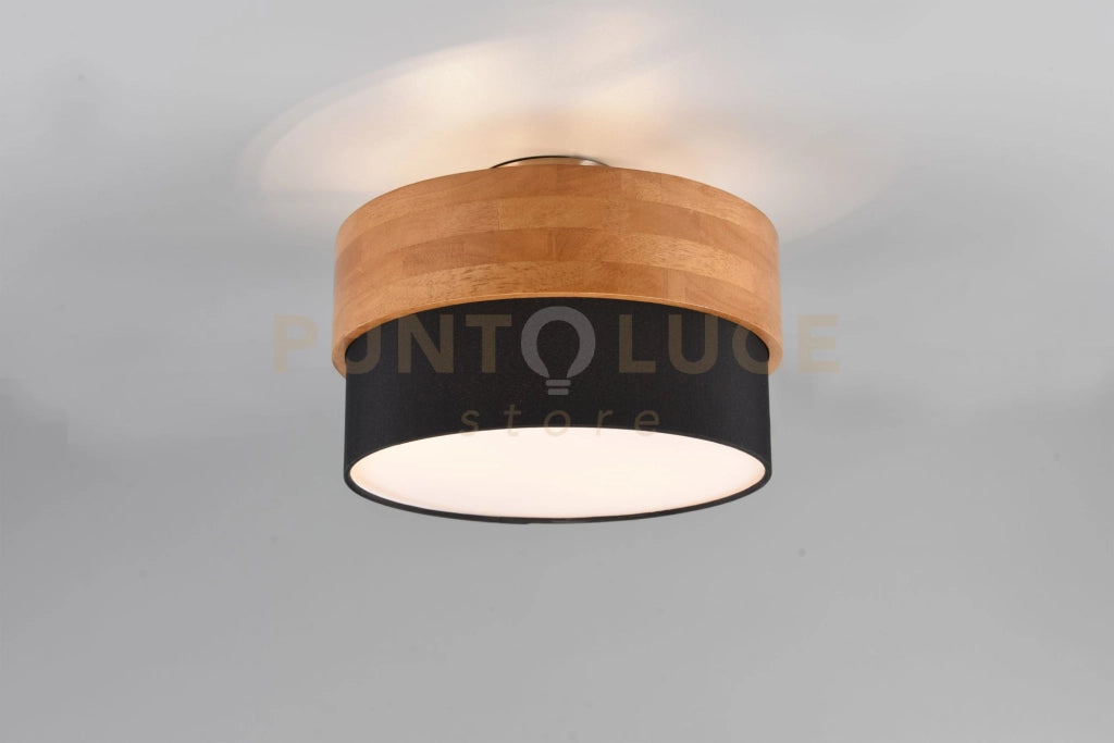SEASONS PLAFONIERA LEGNO NATURALE E PARALUME NERO D. 30CM 2 LUCI ATTACCO E14