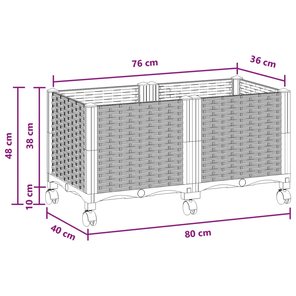 Vaso da Giardino con Ruote Nero 80 x 40 x 44 cm PP 3422960