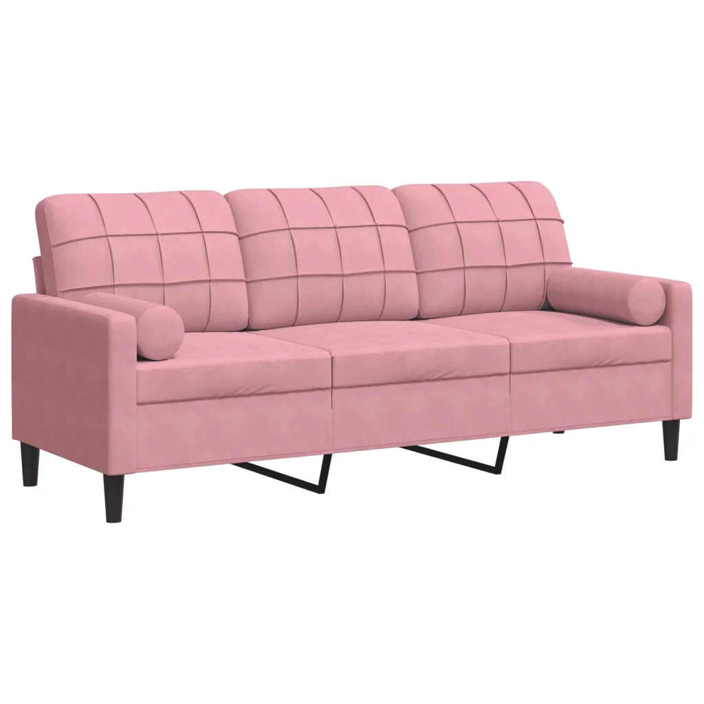 Divano a 3 Posti con Cuscini Rosa 180 cm in Velluto 3278232