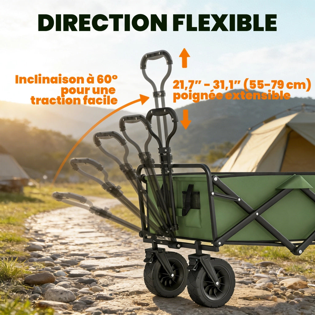 Carrello Giardino Pieghevole 130L con Ruote ¨C zephmum ¨C Verde