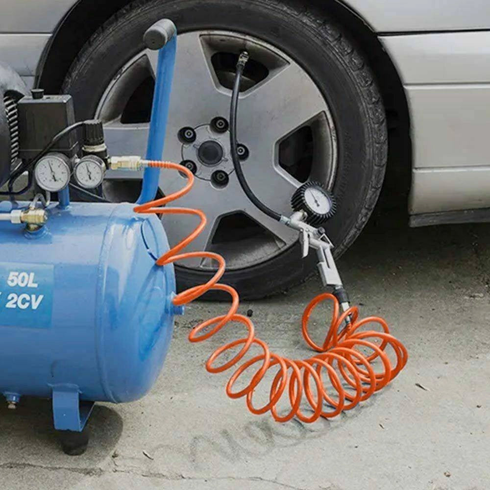 Trade Shop - Kit Compressore Doppia Pistola Soffiaggio Aria Compressa Tubo 5mt Manometro 3pz -