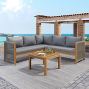 Set mobili giardino: Divanooo angolare + tavolino caff cat; acacia; corda intrecciata; grigio