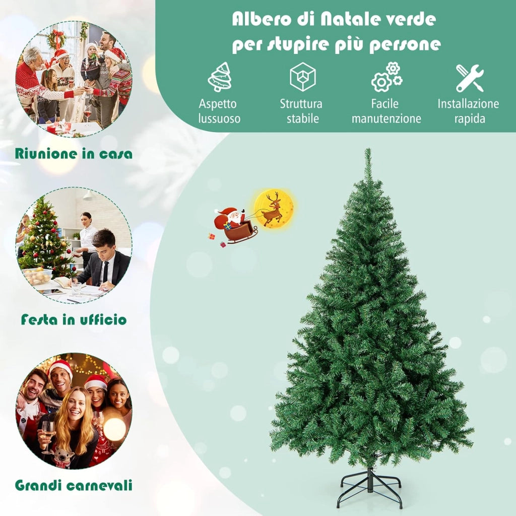 Albero di Natale 180/225 cm, Albero di Natale Realistico con 1000/1346 Rami Densi e Base in Metallo con Cuscinetto Antiscivolo, Albero di Natale Artificiale per Casa e Negozio (180 CM)