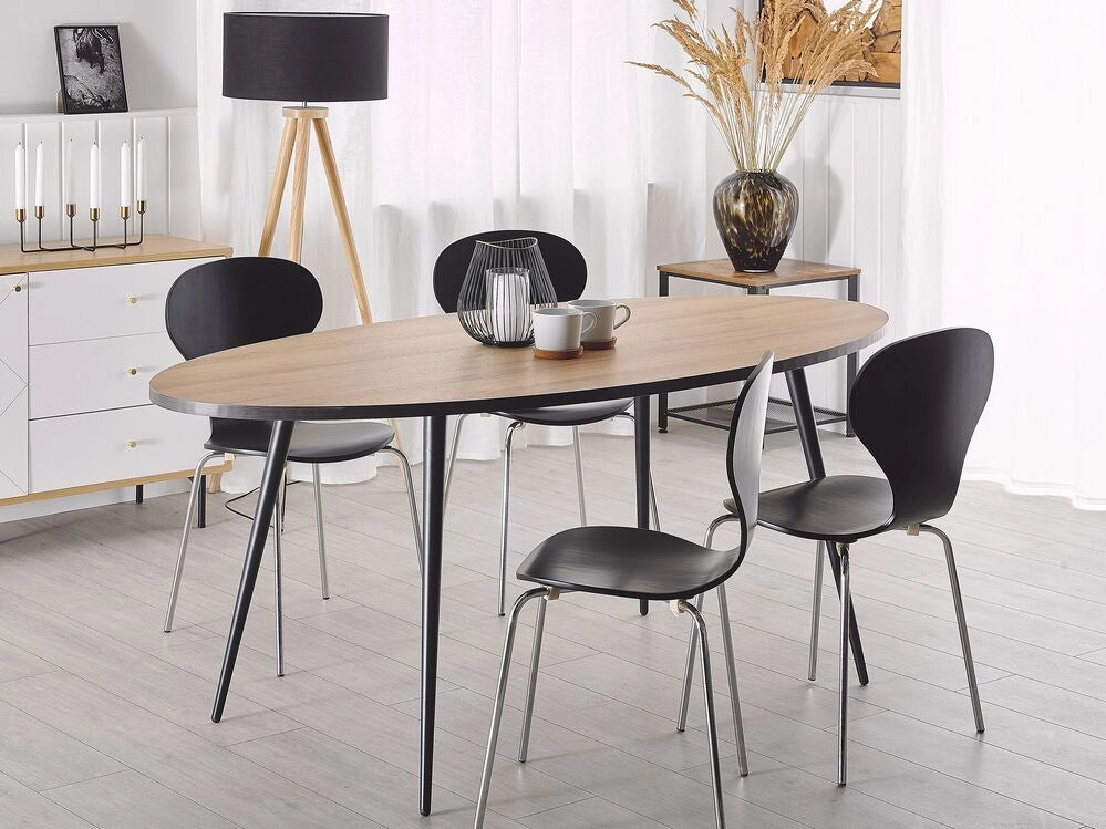 Tavolo da pranzo piano in legno scuro gambe in metallo Nero ovale 180 x 90 cm moderno retrò
