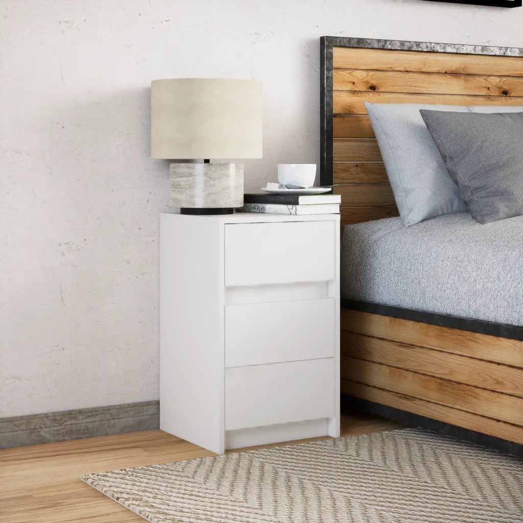 Comodino con Luci LED Bianco in Legno Multistrato 852012