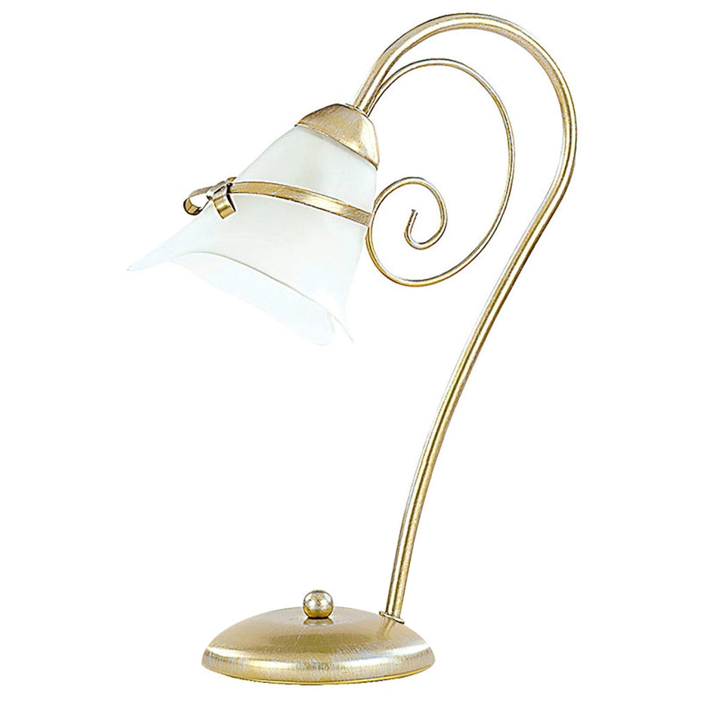 Lampada da tavolo Kokarda oro patinato vetro bianco E14 Luminex