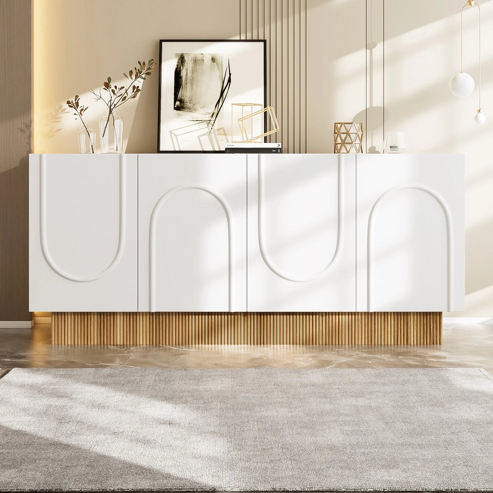 Credenza 4 Ante con Ripiani ¨C MINIMAL ¨C Bianco/Legno, 160x75x38