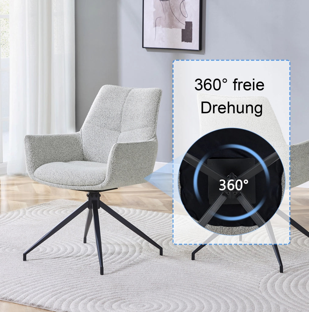 Sedia imbottita girevole 360° in tessuto grigio chiaro