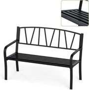 Panca da giardino a 2 posti, panca da parco in metallo, sedia da parco con schienale, carico di 300 kg, per balcone, terrazza, nero (modello 3, 128 x 60 x 86 cm)