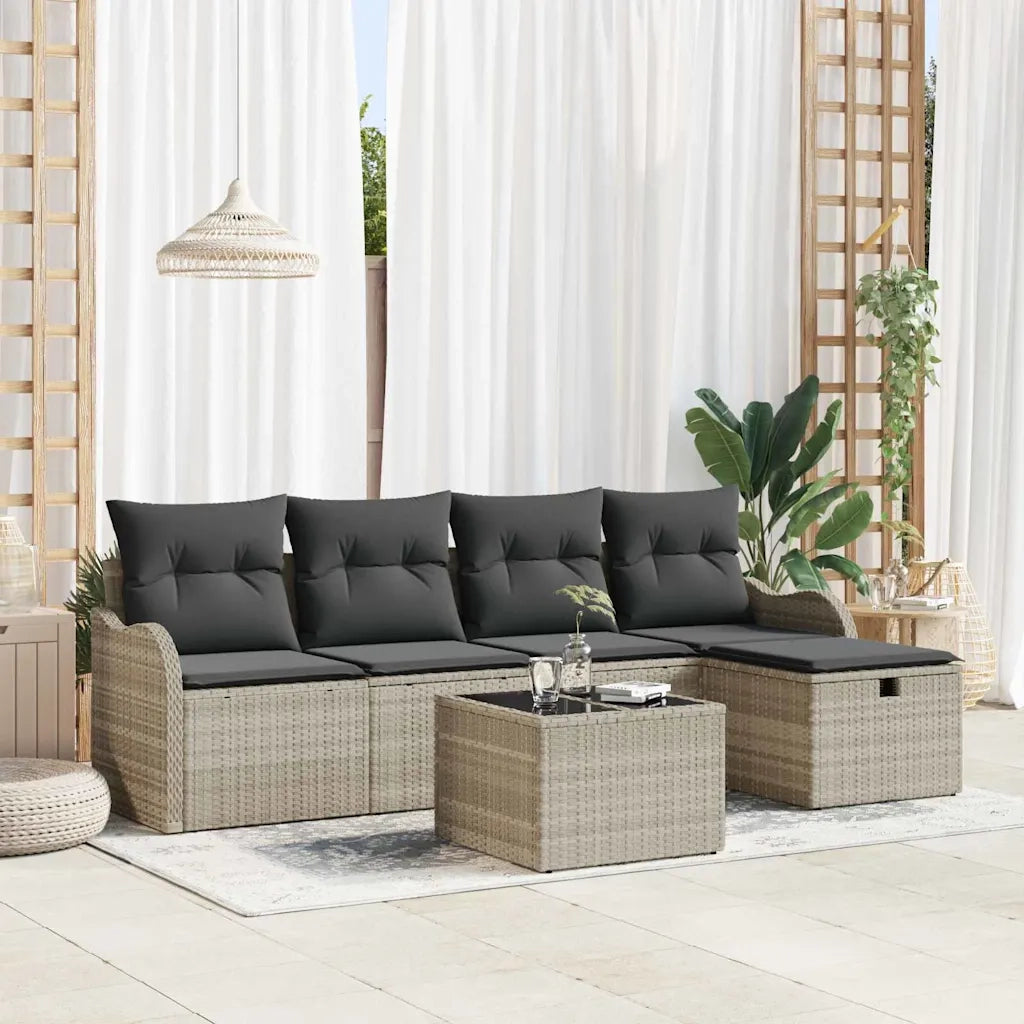 Set Divano da Giardino 6 pcs Grigio chiaro Poly Rattan