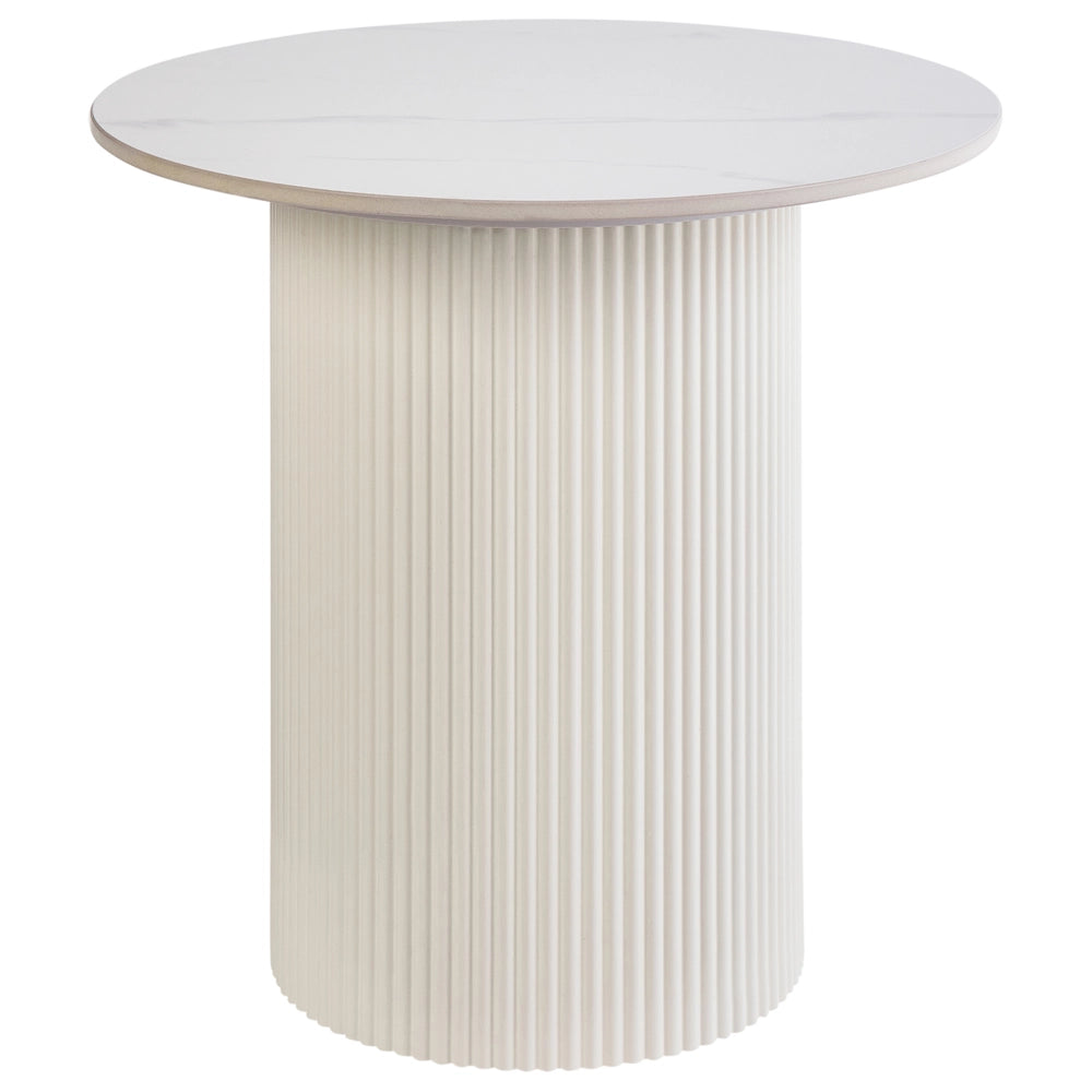 Tavolino Beige chiaro Piano in pietra sinterizzata Base in metallo ø 50 cm Aspetto naturale Design moderno Soggiorno