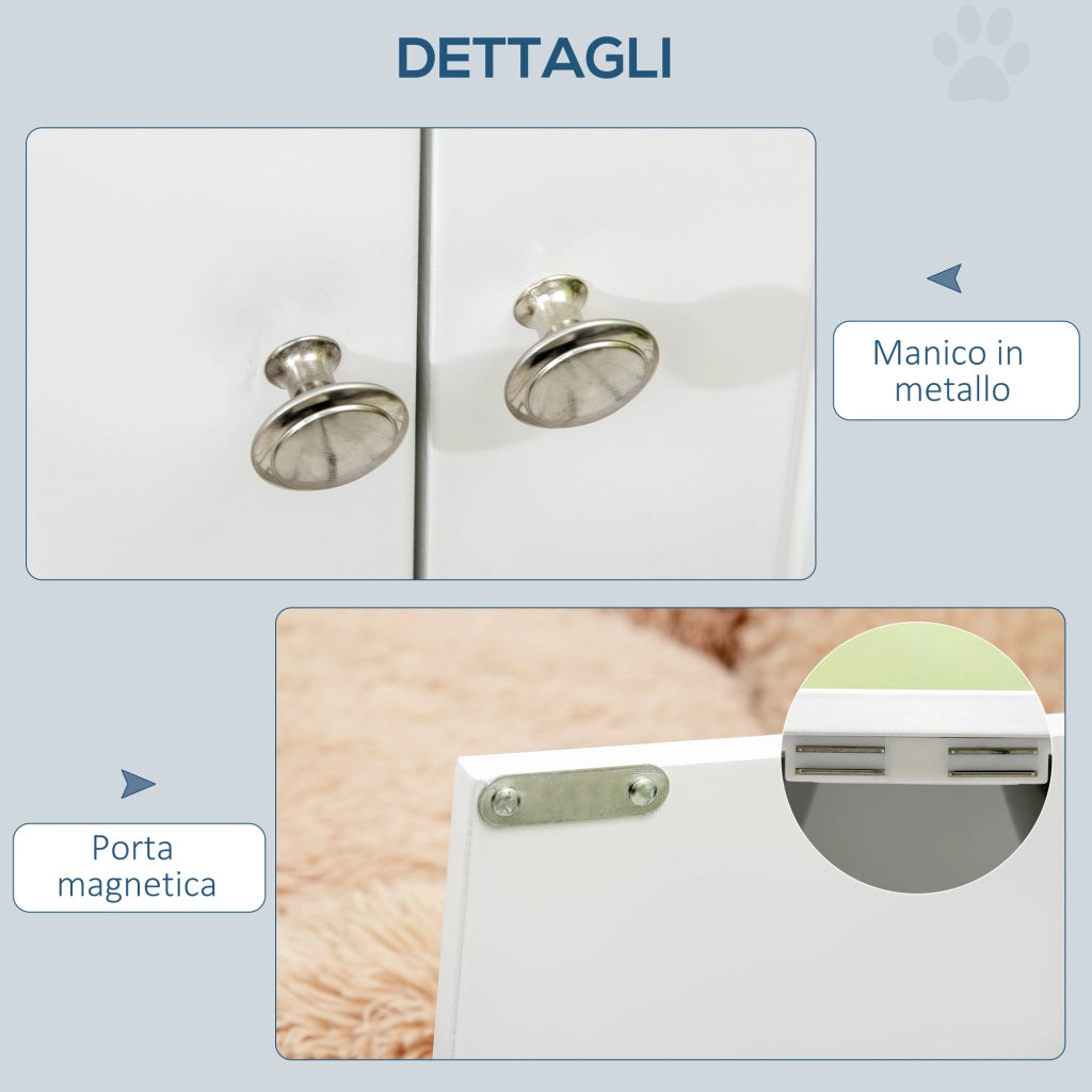 Ciotola Rialzata per Cani con Mobile Contenitore 44L e 2 Ciotole Acciaio ¨C Xylo ¨C Bianco 60x30x35.5cm
