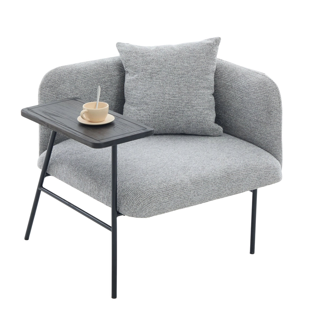 poltrona con tavolino laterale e 2 tasche portaoggetti; gambe in metallo; ciniglia grigia 86 Ã— 72 Ã— 71 cm