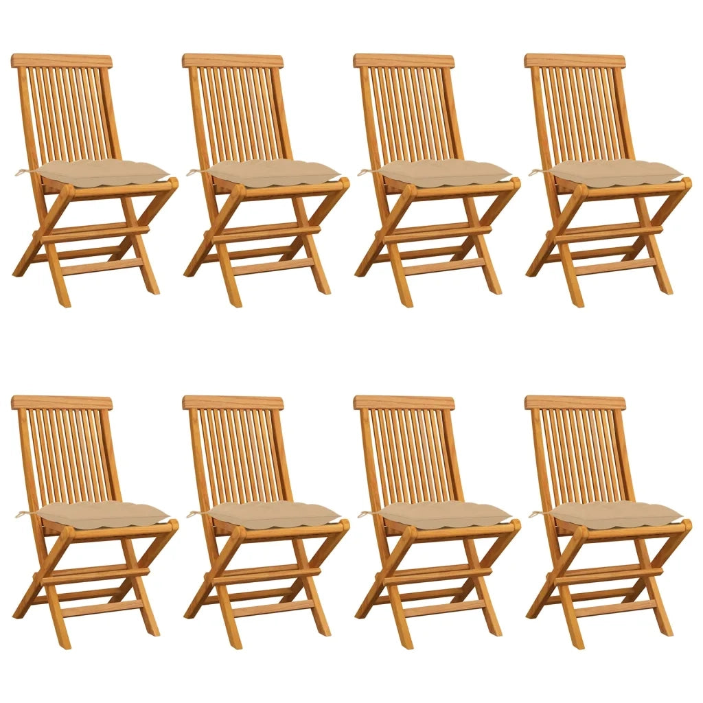 Sedie da Giardino con Cuscini Beige 8 pz in Massello di Teak cod mxl 8317