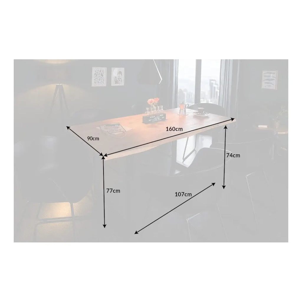 Table ARKAYA 160 cm – Piano in legno di acacia selvatica verniciato e gambe in metallo nero a U – Stile industriale