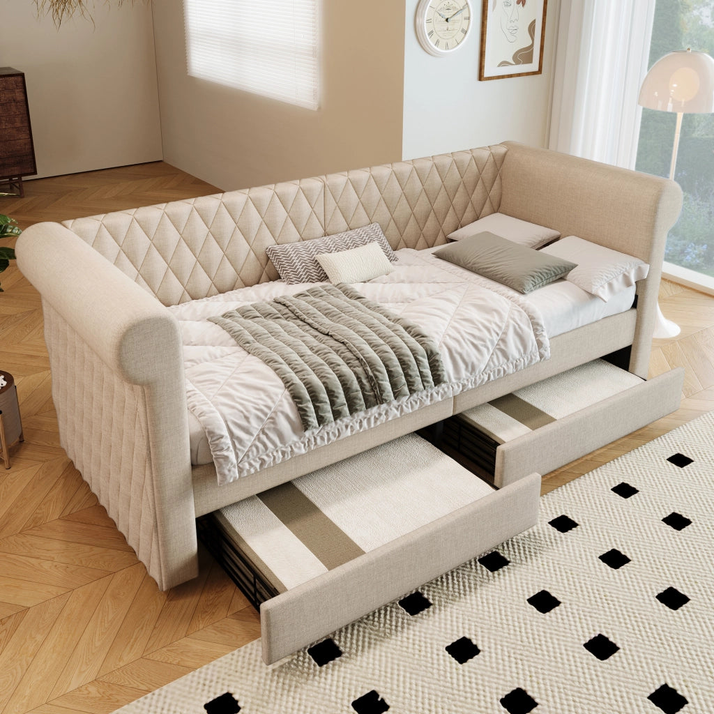 Letto con testata vintage divano letto in lino 90x200 cm