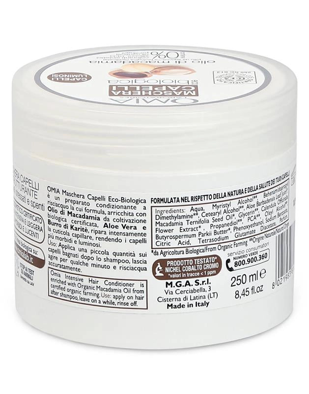 OMIA MASCHERA PER CAPELLI DANNEGGIATI RIPARATRICE ECOBIO 250ML OLIO DI MACADAMIA